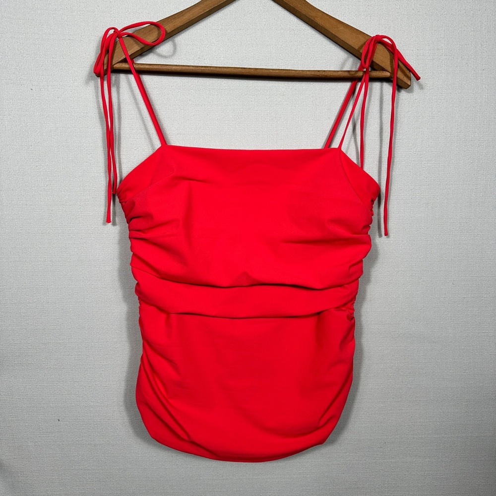 Cinq à Sept Red Ruched Tie Shoulder Fitted Top Size M Y2K Going Out